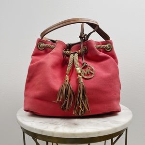 MICHAEL Michael Kors Canvas Leather Trim Tote Coral Pink
